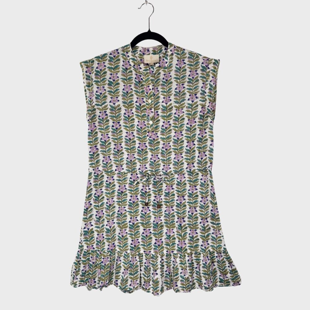 Perry Walker Womens Dress Green Floral Mini Cap Sleeve A Line Boho 1 US Small